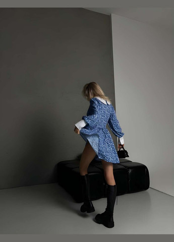 Синя жіноча рожева коротка сукня з білим комірцем і манжетами і спідницею дзвіночком плаття... Україна