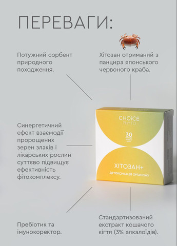 Хітозан для детоксикації організму фітокомплекс PHYTO Чойс (30 капсул) CHOICE (332987517)