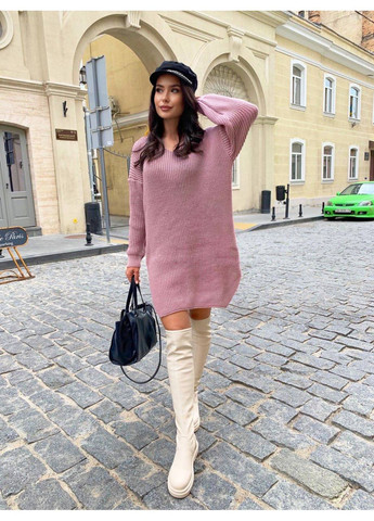 Пудровое платье-туника женское вязаное – цвет лаванда 00389 No Brand