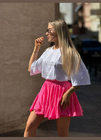 Красивая свободная юбка-шорты из софта в цветочном принте, юбка-шорты в размере 42-46 нежно розового цвета No Brand 591-2 (291622341)
