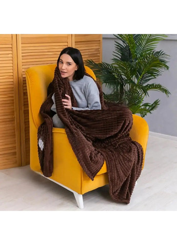 Двуспальный плюшевый плед покрывало одеяло с геометрическим узором на кровать диван 150x200 см (480778-Prob) Коричневый Unbranded (342230064)