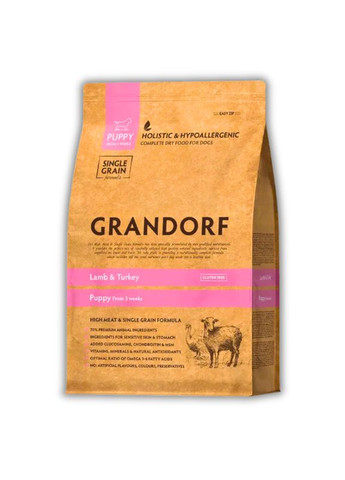 Сухой корм для щенков Ягненок и индейка для щенков всех пород 10 кг Grandorf (346476324)