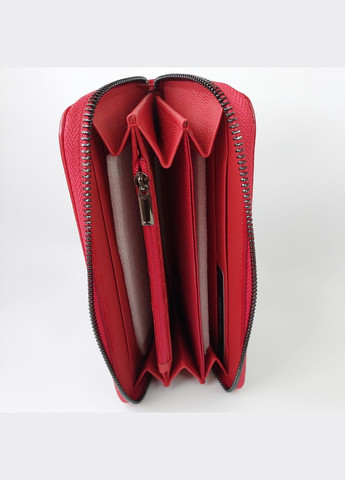 Женский кошелек большой на молнии с кистевым ремешком из натуральной кожи красный No Brand (335821281)
