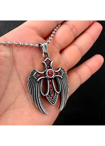 Хрестик з крилами і червоними каменями з медичної сталі PSC-051 No Brand (299340268)