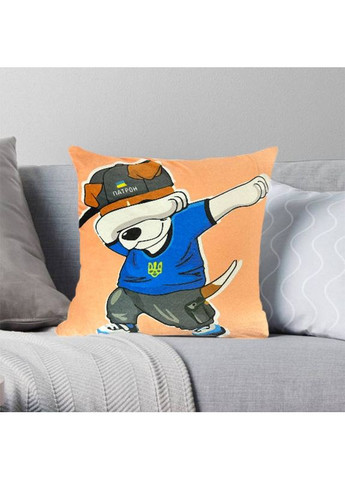 Подушка патріотична 3D "Пес Патрон Вірній оберіг України" 2710_E 12745 50х50 см оранжева FlexDress (368783940)