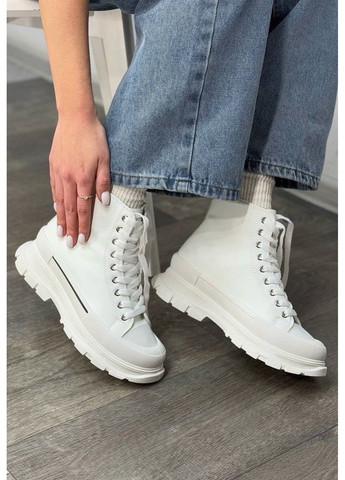 Осенние сапоги женские демисезонные белые L&M прессованная кожа