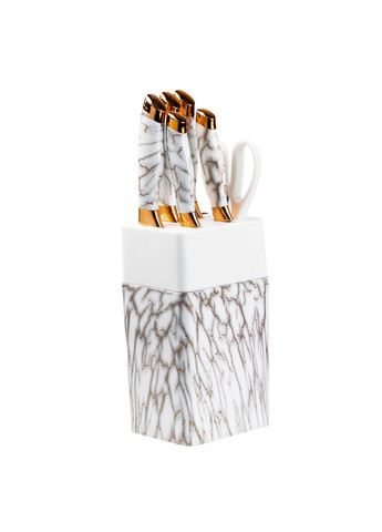 Набор кухонных ножей 5 штук + ножницы на подставке Белый No Brand HP27478W комбинированные,