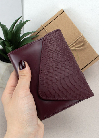 Подарунковий жіночий набір №89: гаманець Sabrina + обкладинка на паспорт + ключниця (бордовий пітон) HandyCover (282744626)