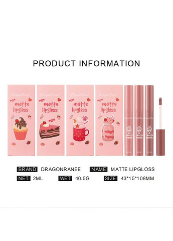 Набор водостойких жидких матовых помад Matte Lipgloss C 3 шт. Dragon Ranee (314933528)