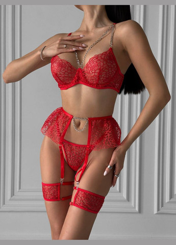Красный комплект женского белья с поясом и гартерами Simply sexy