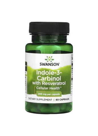 Индол-3-карбинол с ресвератролом Indole-3-Carbinol with Resveratrol 200 mg/5 mg, 60 капсул Swanson (290667981)