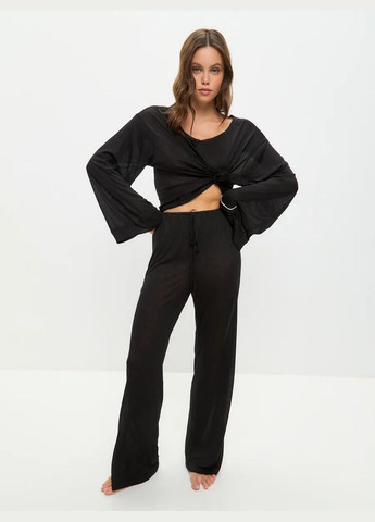 Чорна жіноча піжама з віскози, костюм для дому кофта + брюки Veronica