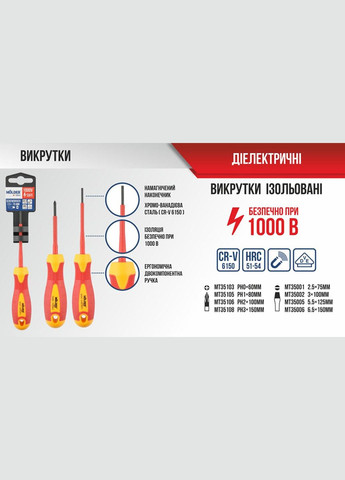 Отвертка крестовая диэлектрическая VDE 1000В PH0*60 мм Molder (293346370)
