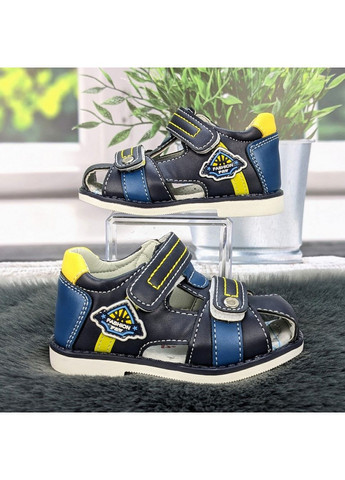 Темно-синие повседневные босоножки детские сандалии для мальчика СВТ.Т на липучке
