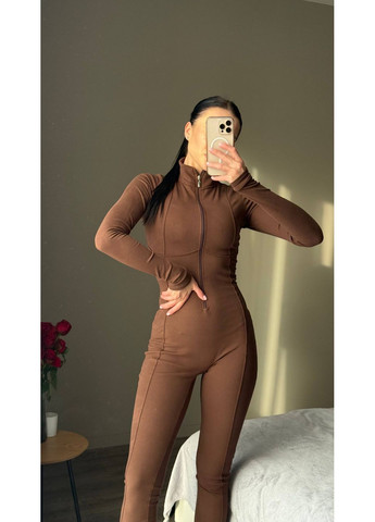 Комбинезон женский термо Style Point комбинезон-брюки однотонный коричневый повседневный, кэжуал