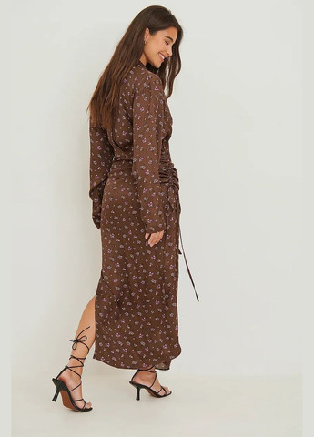 Коричнева сукня максі демісезон,коричневий в візерунки, NA-KD