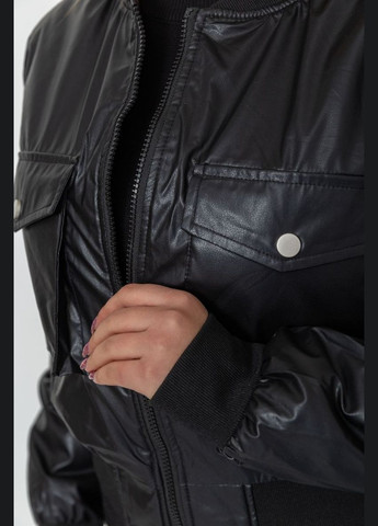 Черная демисезонная куртка женская из экокожи короткая, цвет черный, Ager