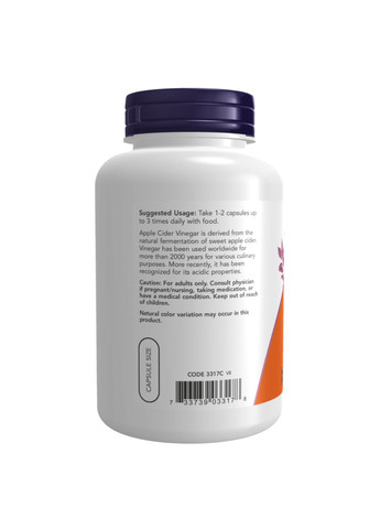 Яблочный уксус 450 мг 180 капсул Apple Суперфуды для пищеварения детоксикация очищение организма Now Foods (368979449)