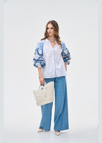 Молочная белая вышиванка с эксклюзивным рукавом - ua48 / eu42 Iren Klairie