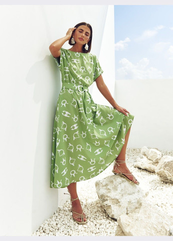 Зелена кежуал розкльошена сукня з принтом та напуском по талії зелена Dressa