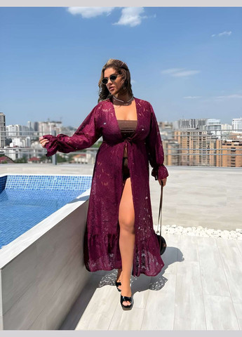 Летняя нежная легкая гипюровая кружевная пляжная накидка парео туника синяя Україна (345557347)