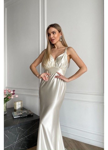 Молочна вечірня сукня максі відкрита спина 25014 кремова Tanita-Romario