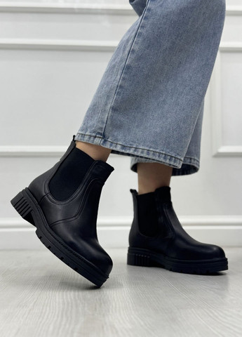 Осенние челси черные кожаные женские. демисезонные челси Vasha para без декора