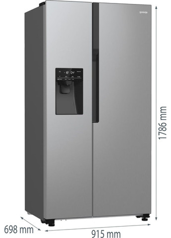 Холодильник SBS, 179х70х92см, 2 двери, 376(190)л, А++, NF+, Инв., зона св-ти, диспенсер, генератор льда, Снаруж. Диспл, нерж Gorenje