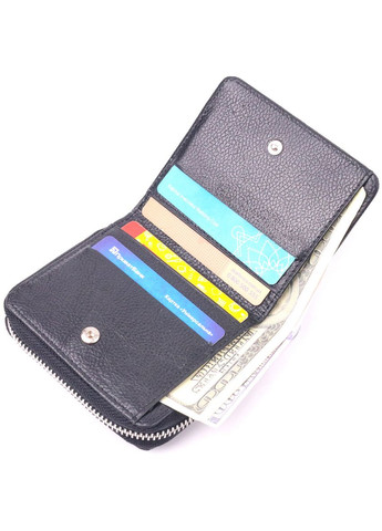 Лакований гаманець для жінок з монетницею на блискавці з натуральної шкіри фактурної 21411 Чорний Karya (329149112)