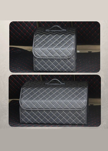 Комплект органайзерів у багажник автомобіля з ручками для перенесення екошкіра 2 штуки (476925-Prob) Чорний з білим рядком Unbranded (292630652)