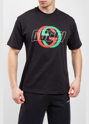 Черная темно-синяя хлопковая футболка с логотипом double g Gucci