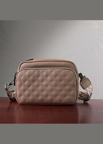 Модна жіноча кроссбоді прошита ромбами на лицьовій стороні з натуральної шкіри бежева 22637 Vintage (329195424)