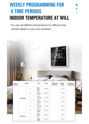 Розумний програмований сенсорний термостат K6H (3A) (Без WIFI) для водяних систем опалення EARU (307802649)