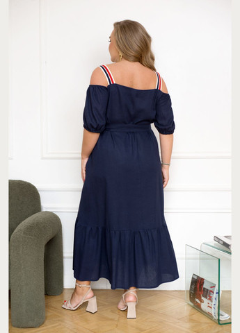 Темно-синее коктейльное платье с открытыми плечами Minova однотонное