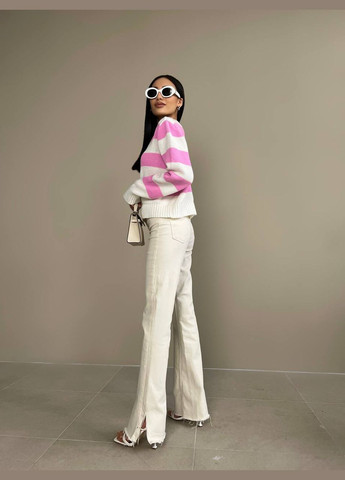 Жіночий светр із V-подібним вирізом колір молочний-рожевий р.42/46 432194 New Trend (285711098)