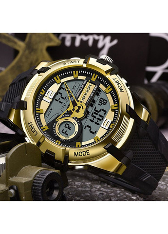 Часы 6015 Black-Gold мужские кварцевые спортивные с будильником и секундомером черные золотистые ProDobro (367265309)