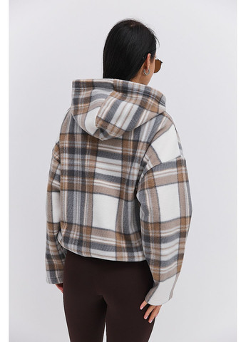 Сірий жіночий флісовий світшот з капюшоном коричневий в клітинку Arjen (370601794)