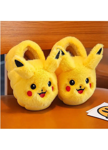 Желтые детские плюшевые домашние закрытые тапочки с ушками для детей мальчиков девочек (481307-prob) покемон пикачу размер 28-29 Unbranded