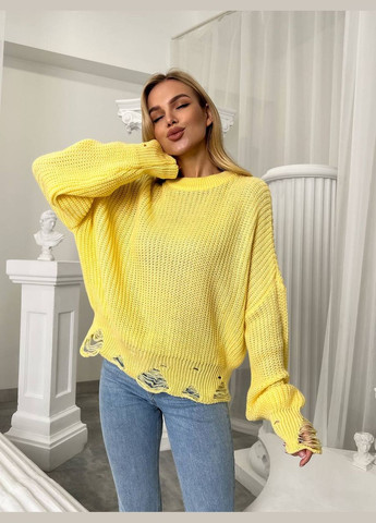 Женский свитер с дырками желтого цвета 407251 New Trend (285710991)