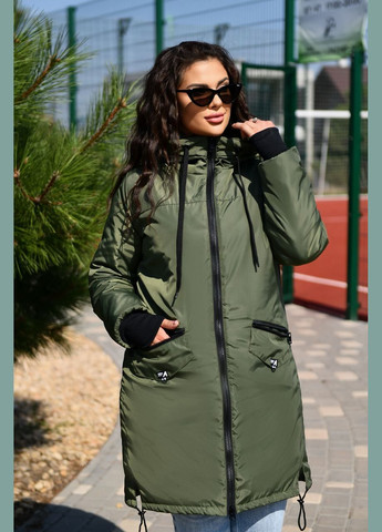 Оливковая (хаки) женская куртка с капюшоном цвет хаки р.48/50 449495 New Trend