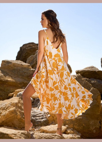 Горчичное платье 14771 бело-горчичное ISSA PLUS однотонное