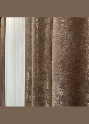 Жаккардовые шторы с мраморным узором 2шт 1.5×2.7 м, тесьма 6 см, среднее затемнение, коричневого цвета. No Brand (331619151)