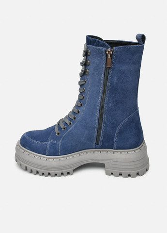 Осенние высокие демисезонные замшевые ботинки голубые на шнуровке и боковой молнии на высокой подошве (отшив 3 дня) берцы Paradize из натуральной замши