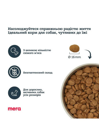 Сухий беззерновий корм для собак з м'ясом індички і картоплею Pure Sensitive fresh meat, 12.5 кг (*) Mera (305076615)