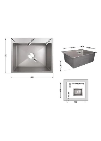 Мийка кухонна H6050G інтегрована 650х550х245 мм нержавіюча сталь Brushed Grey PVD LIDZ (393473449)