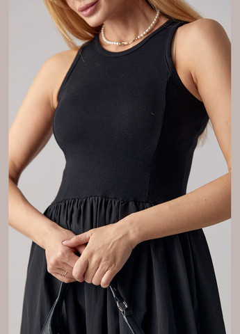 Черное повседневный комбинированное платье миди с пышной юбкой - хаки Lurex