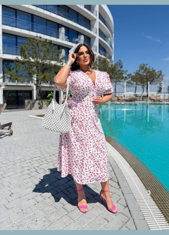 Белое повседневный женское платье в цветочный принт силуэтная Україна с цветочным принтом