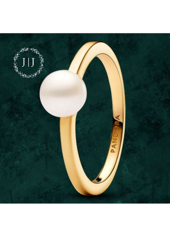 Срібна каблучка з перлиною Pandora (Пандора) 163157C01 з покриттям 14к золотом 16 No Brand (362457585)