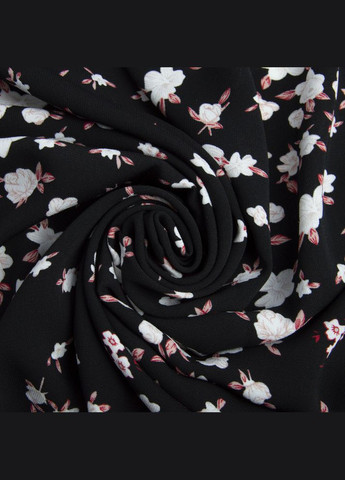 Ткань плательная креп Мадагаскар квіткова хвиля чорна IDEIA (275871178)