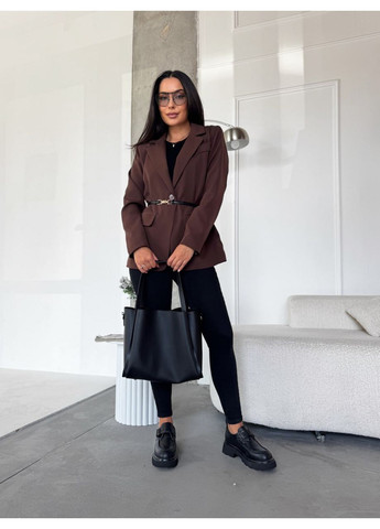 Коричневый женский женский пиджак No Brand однотонный - демисезонный
